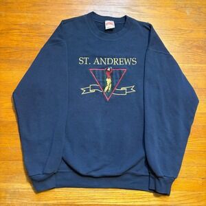 Vintage Nutmeg Mills St Andrews Golf Sweatshirt Navy Blue Mens Large Made in USA